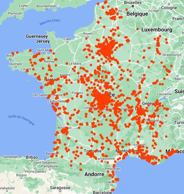 Carte déplacement dans toute la France